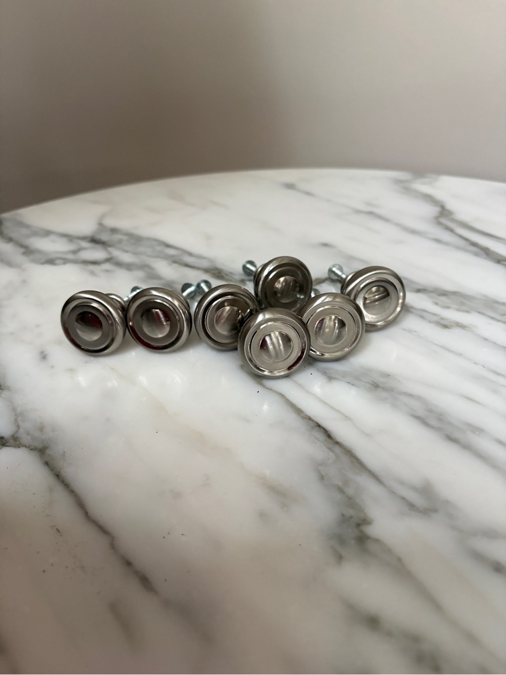 Valentina Set of 7 Satin Nickel Drawer Knobs for Furniture, Vanities or Cabinets
